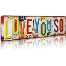 (@+T2Valentine's Day Sign, -) Love You More Schild, Vintage Metall Wandkunst für Haustür, Valentinstag Deko 10x40cm