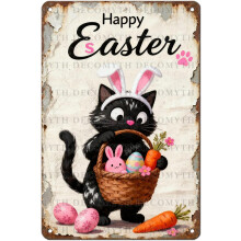 (Easter11, 20X30cm(12*8in)) Osterhase Blechschild, Vintage Hase mit Blume Ei Frühling Wandkunst, 20x30cm