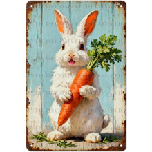 (Easter18, 20X30cm(12*8in)) Osterhase Blechschild, Vintage Hase mit Blume Ei Frühling Wandkunst, 20x30cm