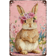 (Easter Sign 1, 20X30cm(12*8in)) Osterhase Blechschild, Retro Hase Vintage Schild, Metall Osterdeko, 20x30cm