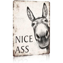 (Nice Ass 02, -) Lustiges Esel Aluminium Schild, 20x30cm "Nice Ass" rustikale Wanddeko, Bauernhaus Bad