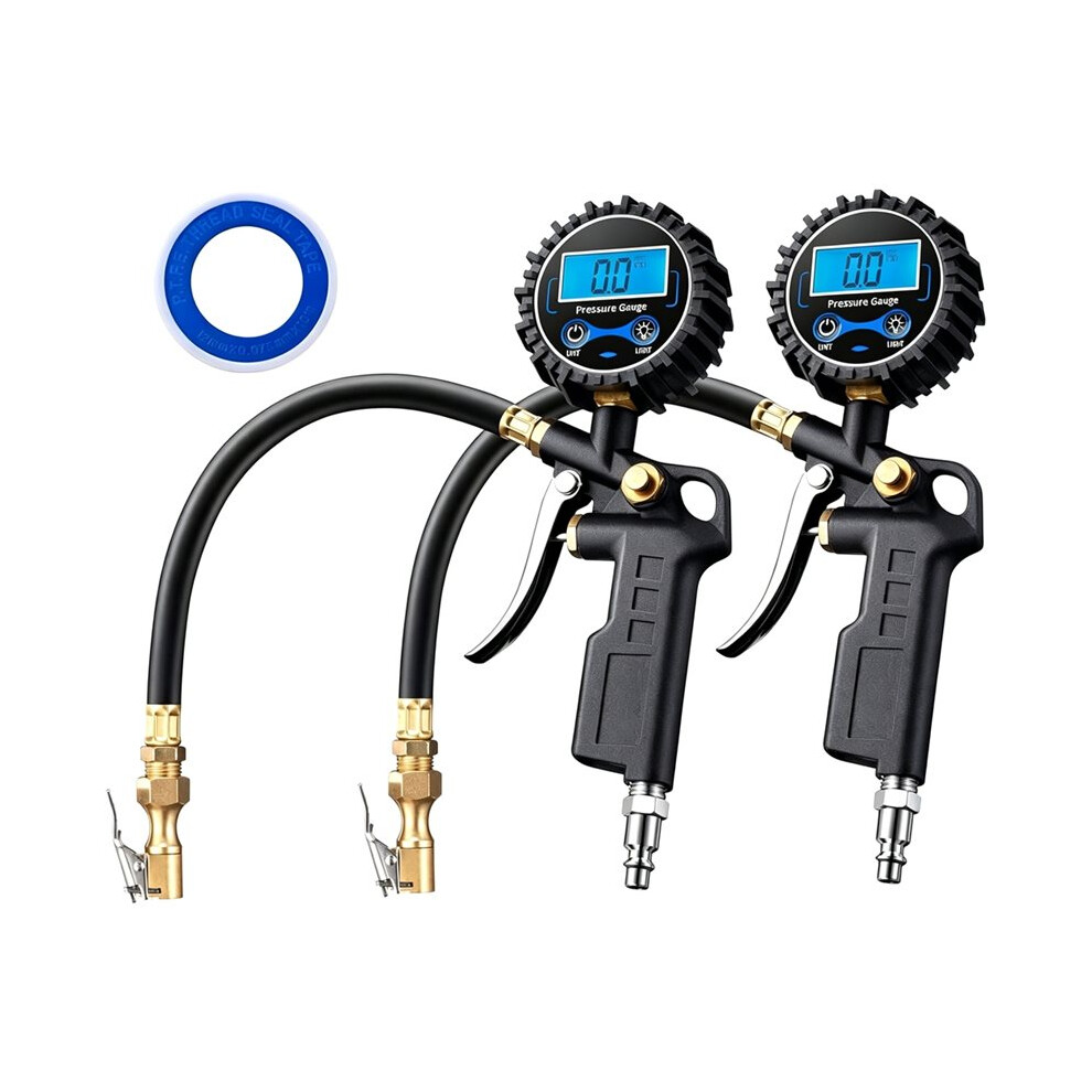 2 Sets Digital Tire Pressure Gauge With Inflator, 250 Psi, Quick Connect For Cars, Trucks, Suvs, Rvs 4711433639908