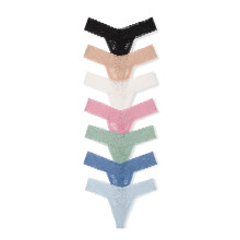 Victoria's Secret Women's Lace Thong Underwear, Panties for Women, Pack of 7, Nude & Pastel Pack, L