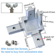 16-Delige 2020-Serie 3-Weg Hoekbeugelconnector voor Europese Standaard 6 mm T-Sleuf 20 x 20 mm Aluminium Extrusieprofiel