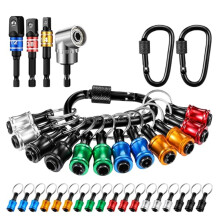 18 Pcs Drill Bit Holder Keychain, Quick Release Screwdriver Extension Tool with 105 Degree Right-Angle Driver