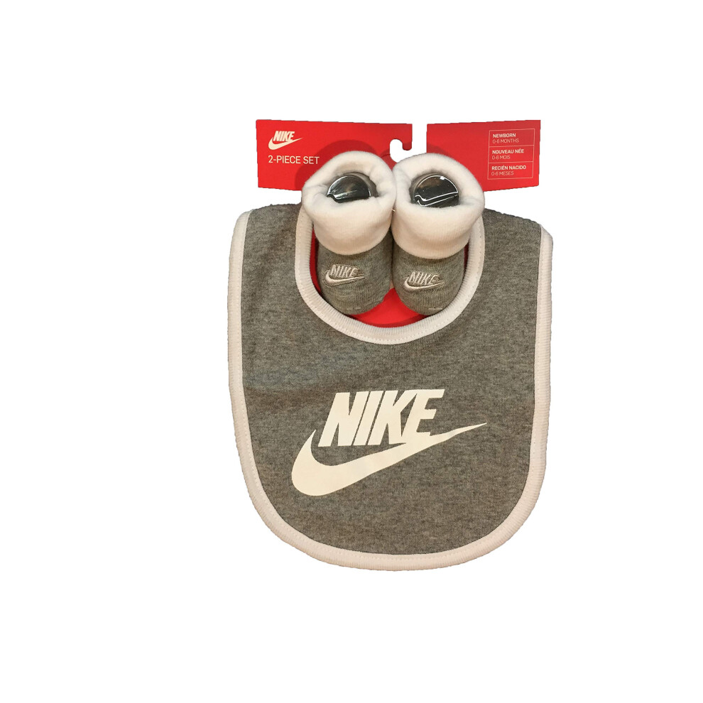 Nike Baby Bib & Booties 2-Piece Set (Heather Grey(Ln0410-042)/White, 0-6 Months)