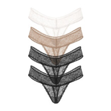 Victoria's Secret Women's Lace Thong Underwear, Panties for Women, Pack of 4, Multi, M