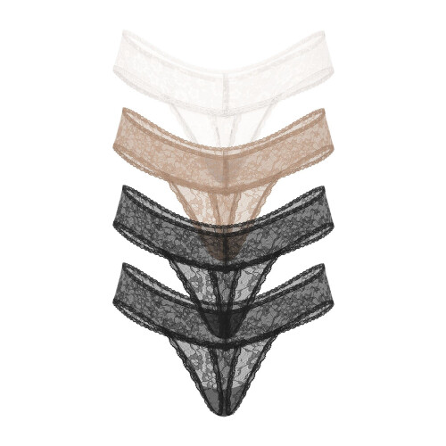 Victoria's Secret Victoria's Secret Dames Kant String Ondergoed, 4-Pack, Multi, M