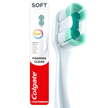 Colgate Total Active Prevention Foaming Clean Soft Toothbrush, Soft Bristle Toothbrush for Plaque Removal, Helps Reach Deeper Along The Gumline and Be