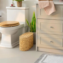 Cesta de Almacenamiento de Papel Higiénico con Tapa, Soporte de Mimbre para Papel Higiénico, Cesta de Baño Estrecha Decorativa Tejida A