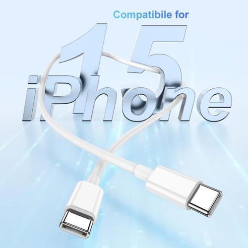 Câble USB Type C vers Type C 2 m, alimentation 60 W, câble de charge flexible en silicone, blanc, compatible avec iPhone et Android. 2