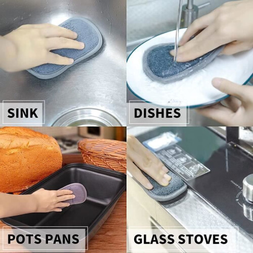 Washable Dish Sponge, 6 Pack Double Sided Non Scratch Microfiber Antibacterial Kitchen Sponges 2