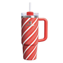 Taza de Viaje Aislada STANLEY, Diseño de Rayas de Caramelo Rojo y Blanco, Acero Inoxidable, 30 Oz