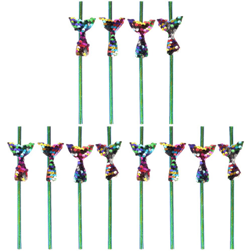 12Pièces Pailles En Papier Colorées Queue De Sirène Pour 1