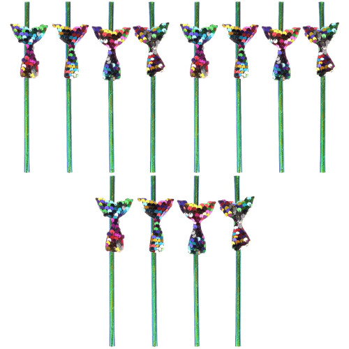 12Pièces Pailles En Papier Colorées Queue De Sirène Pour 2