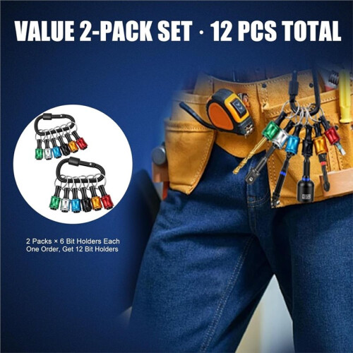 Bit Holder Keychain 2-Pack (6 Per Set),1/4" Hex Shank Quick Release Drill & Screwdriver Bit Holders 1