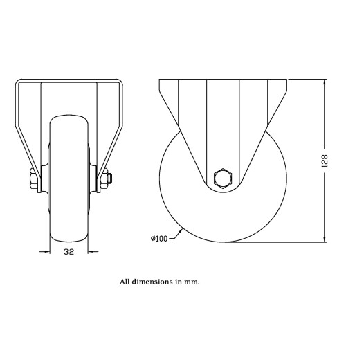 Parnells 100mm stainless steel fixed castor with grey electrically conductive thermoplast 1