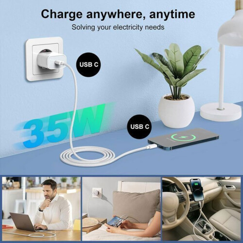 Φορτιστής Ταχείας Φόρτισης 35W με Καλώδιο USB C 2 μ. Συμβατός με iPhone 17 17 Pro Pro Max 16 15 1