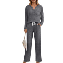 Dames 2-Delige Lounge Sets voor Lente Outfits Sweatsuit Bijpassende Pyjama'S Luchthaven Vakantie Zomer Pyjama'S Donkergrijs M