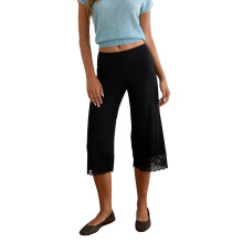 Women'S Lace Trim High Waist Casual Cropped Wide Leg Pants Black M