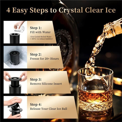 Clear Ice  Maker for Whiskey: 2.5" Crystal Clear Ice Maker,Large Ice Sphere Maker,Easy Release Ice  Maker