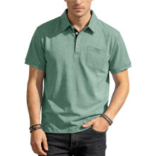 Mäns Kragade Skjortor Kortärmade Avslappnade Sommar Skjortor Klassisk Kragad Golfskjorta med Ficka Mörkgrön S