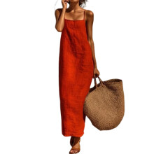 Vestido Largo Sin Mangas con Escote Cuadrado y Espalda Descubierta para Mujer, Vestido Casual de Verano con Tirantes Finos y Holgado Rojo L