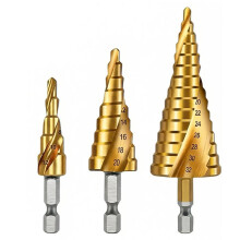 Juego de Brocas Escalonadas con Ranura en Espiral Tipo Pagoda, Abre Agujeros, Broca Cónica con Vástago Hexagonal