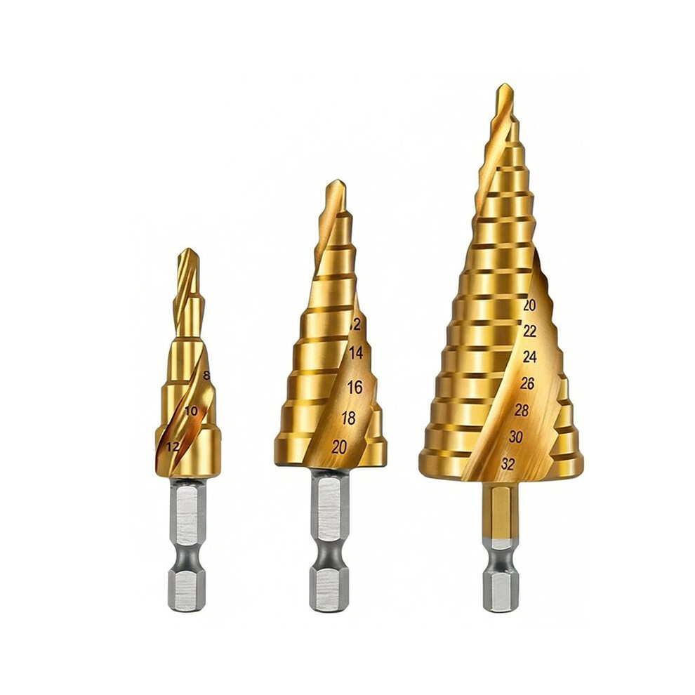 Spiral Pagoda Step Drill Bit Set, Hole Opener, Hex Shank Cone Drill 4711069283735