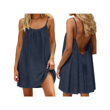 Backless Dress for Women Short Backless Dress Sleeveless Lounge Dress Above Knee House Dress Dark XL