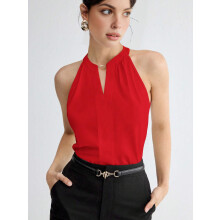 Womens Summer Tank Tops Satin Business Dressy Casual Blouses Sleeveless Halter Trendy Work Shirts Red M