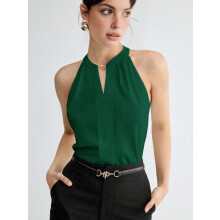 Womens Summer Tank Tops Satin Business Dressy Casual Blouses Sleeveless Halter Trendy Work Shirts Green M