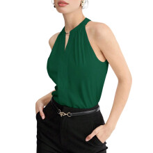 Womens Summer Tank Tops Satin Business Dressy Casual Blouses Sleeveless Halter Trendy Work Shirts Green L