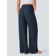 Women'S High Waist Drawstring Wide Leg Linen Blend Casual Pants with Pockets Navy S