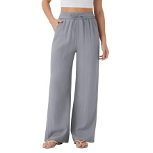 Women'S High Waist Drawstring Wide Leg Linen Blend Casual Pants with Pockets Gray XL