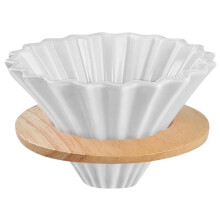 Ceramic Coffee Dripper with Wood Cup Stand and 50 Filter Papers Elegant Flower for Home Coffee Shops Restaurants