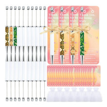 Handmade DIY Shaft Beaded Pens Blank Pen Set Including Card Paper, Mesh Bag and Ribbon for DIY Making Party Crafting