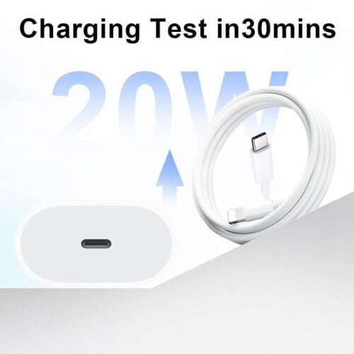 Chargeur rapide USB-C 20 W avec câble de 2 m, compatible iPhone, adaptateur secteur compact 2