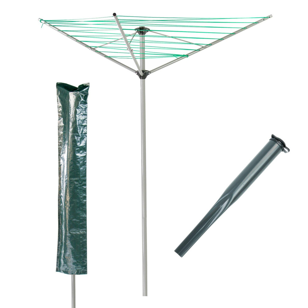 Kct 3 Arm Outdoor Rotary Washing Line - 30M Drying Area - With Ground Spike And Protective Cover
