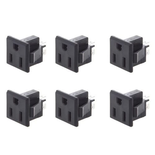 6X AC 125V 15A Panel Mount US Outlet Power Socket Black
