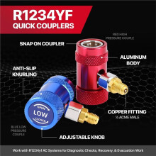 Kit Engate Rápido e Adaptador para Lata Refrigerante R1234yf, Conjunto Ferramentas para Recarga Ar Condicionado com Adaptadores Autovedantes e