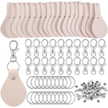 20 Pcs Leather Keychain Blank Kit PU Leather Key Swivel Hook Keyring for DIY Stamping Laser Engraving