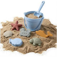 Baby Beach Toys for Toddlers, Silicone Beach Bucket Shovel Set with 6 Sand Molds(Random Color), Toddler Sand Toys