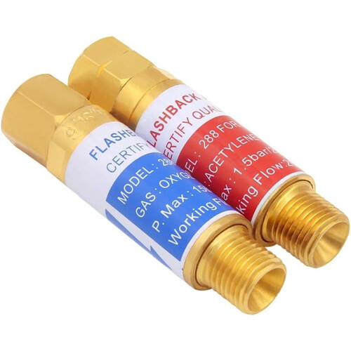 1set/2pcs Oxygen and Acetylene Flashback Preventer Kit, Solid Brass Safety Valve to Prevent Dangerous Operations