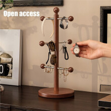 Solid Wood Mug Tree for Counter, 6 Hooks Detachable Coffee Mug Holder, Decorative Mug Racks for Coffee Bar Organizer