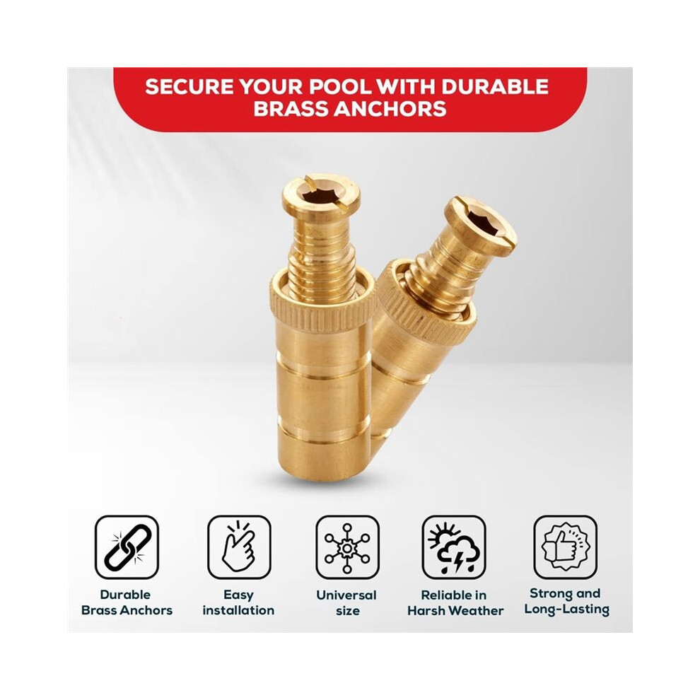 10Pcs Brass Pool Cover Anchors Fits 3/4Inch Holes For Concrete And Paved Surfaces,Pool Cover Anchors For Inground Pools 4711967951101