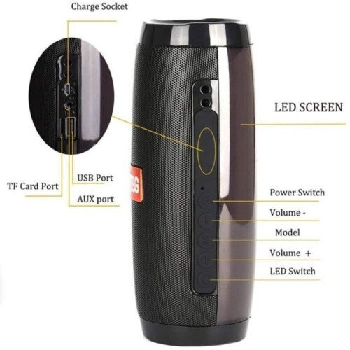 Enceinte Bluetooth portable sans fil 10 W avec caisson de basses, LED multicolores, mains libres, design compact gris 2
