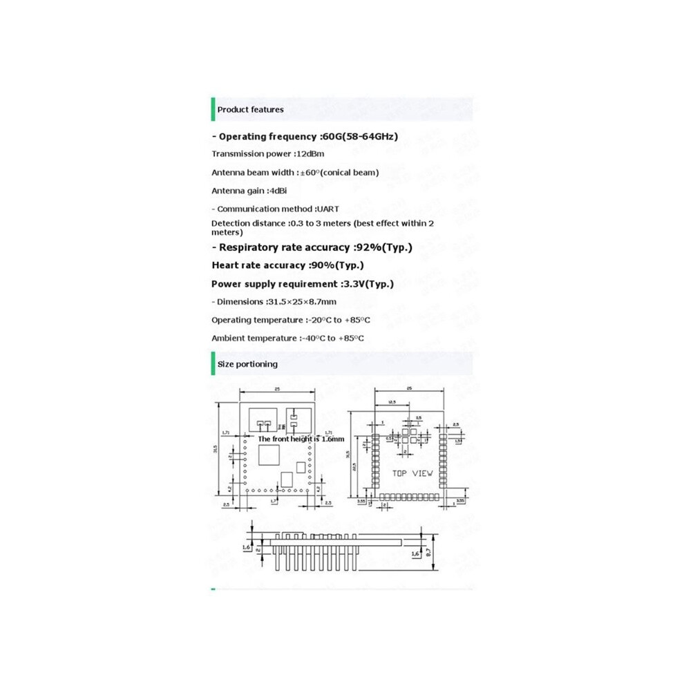 60Ghz Millimeter Wave Module Ld6003 Respiratory Heart Rate Detection Module Human Presence Sensor For Home 6033833567116