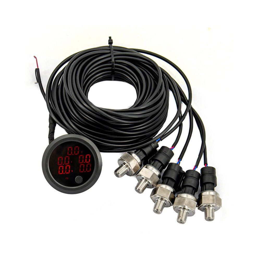 Thin Air Suspension Pressure Gauge Psi 2'' 52Mm Air Press Boost Air Ride Meter With 1/8Npt Sensors For Car Modification 4713513089054