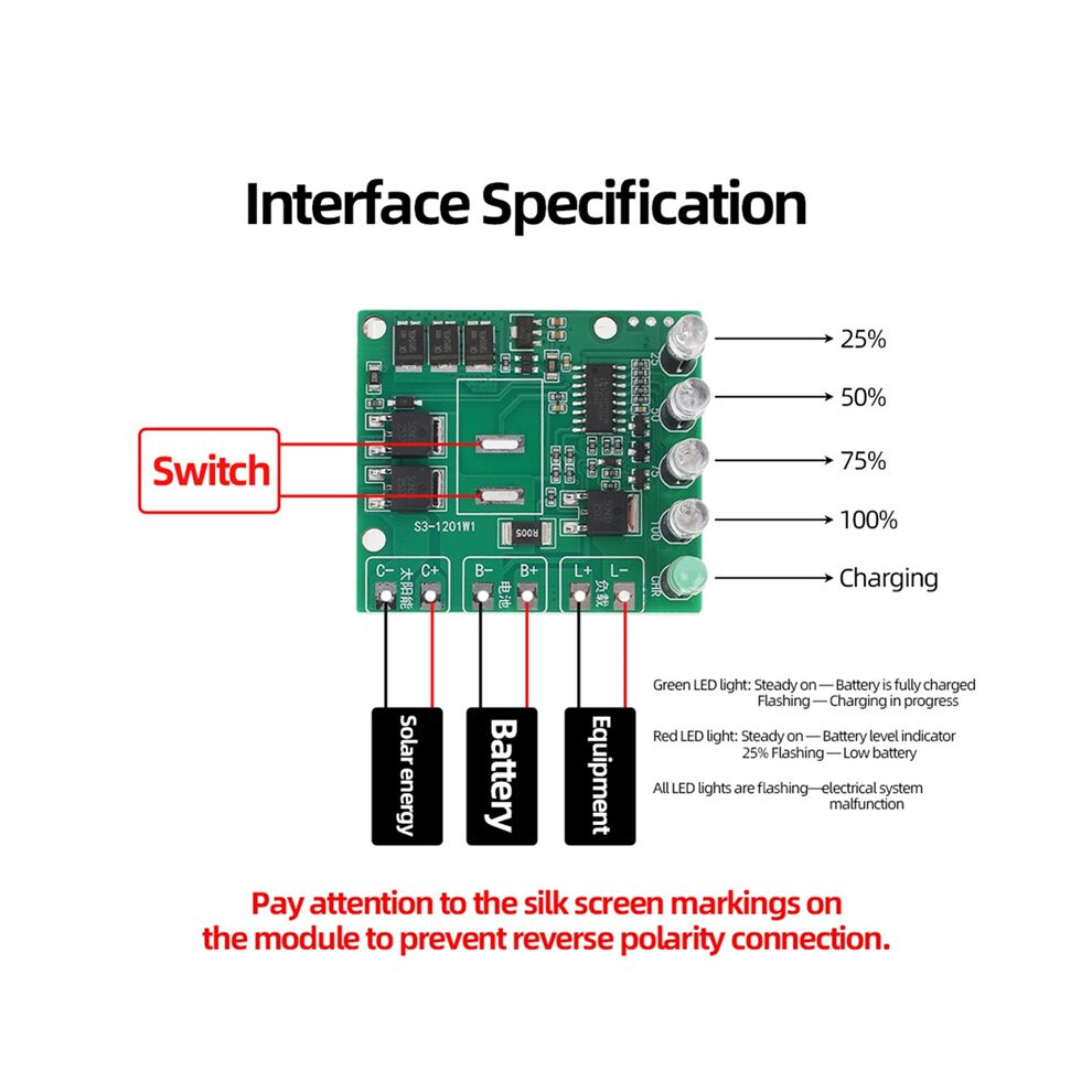 Mppt Solar Controller 12V Ternary Lithium/Lithium Iron Phosphate Battery Charging Module Solar Charging Control Board 4S 4713786191850